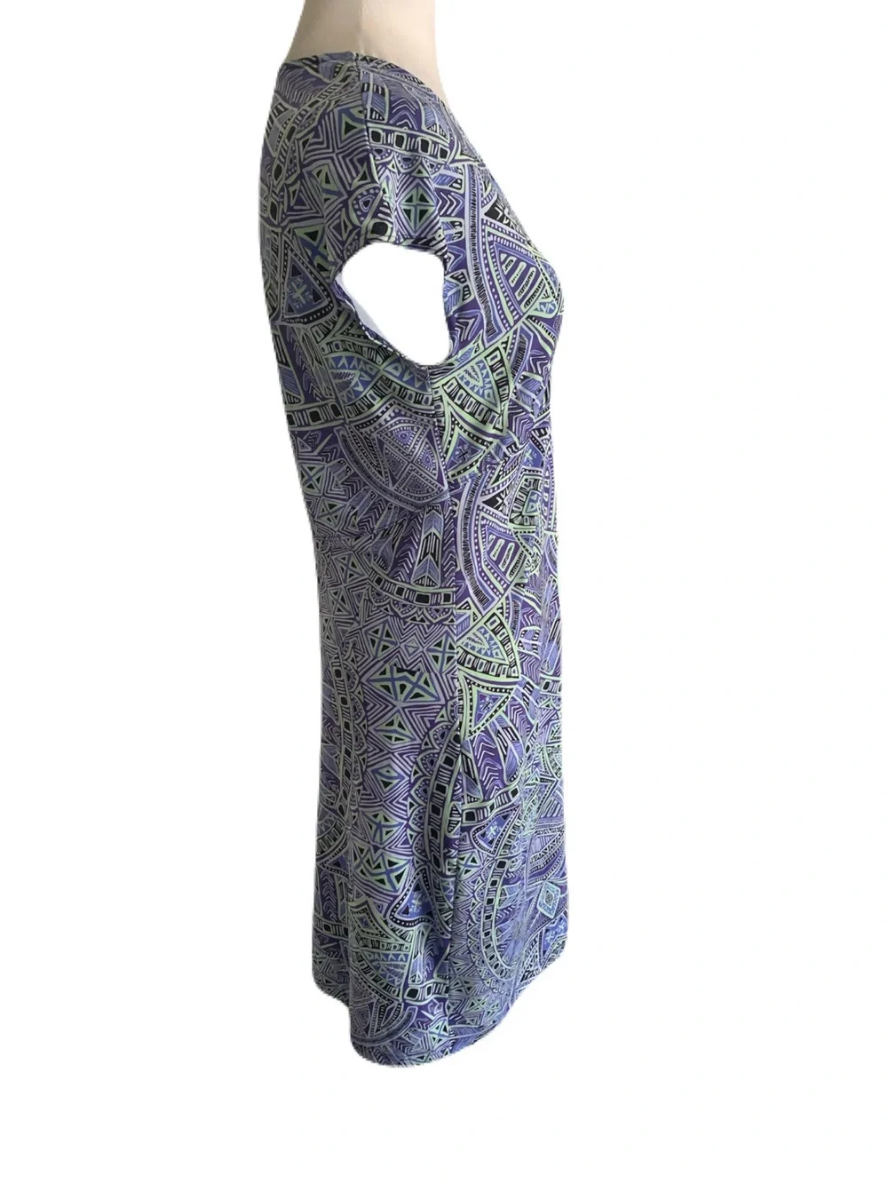 Title Nine Womens Small Purple & Green Geometric Print Sporty V Neck Mini Dress